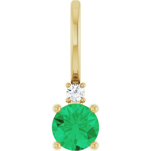 14K Yellow Gold Lab-Grown Emerald & .015 CT Natural Diamond Charm/Pendant