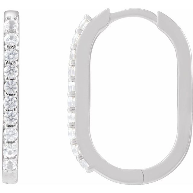 14K White Gold Natural White Sapphire 20 mm Hoop Earrings