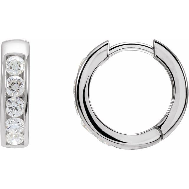 14K White Gold 5/8 CTW Natural Diamond 14 mm Hinged Hoop Earrings