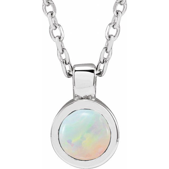 Sterling Silver Natural White Opal Bezel-Set Necklace