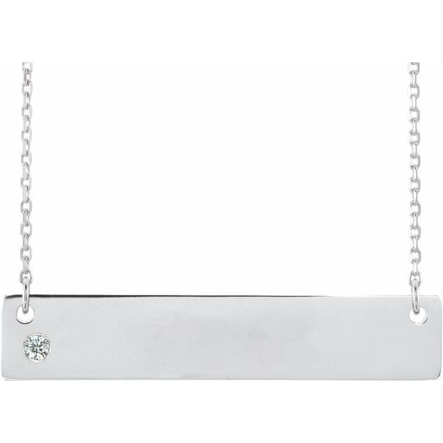 Sterling Silver .03 CTW Natural Diamond Engravable Bar Necklace