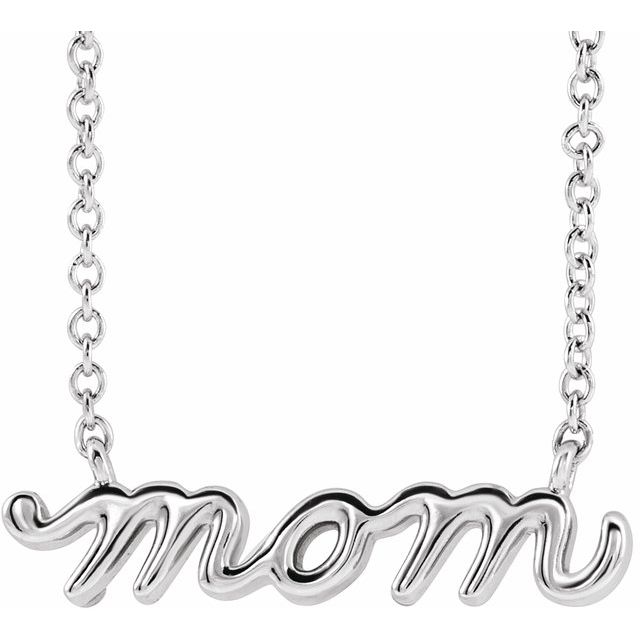 Sterling Silver Petite Mom Script Necklace
