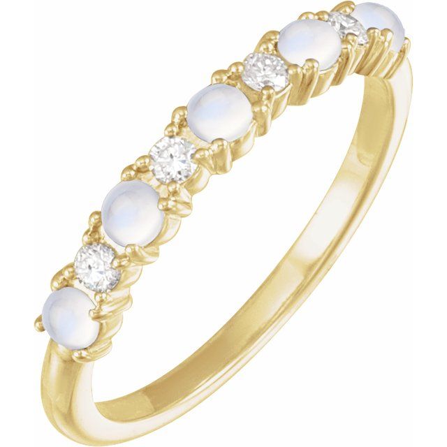 14K Yellow Gold Natural Rainbow Moonstone & 1/8 CTW Natural Diamond Ring
