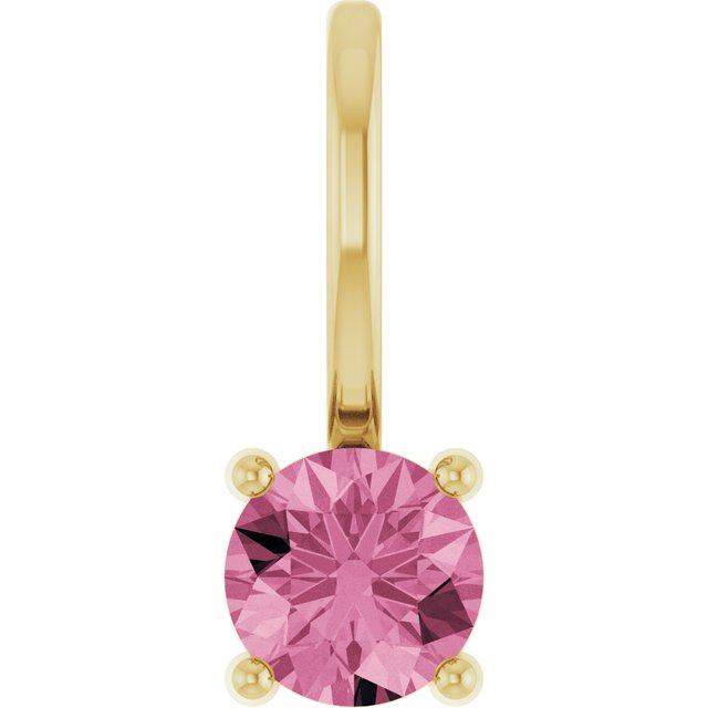 14K Yellow Gold Imitation Pink Tourmaline Solitaire Charm/Pendant