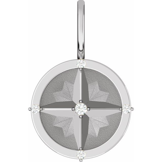 Sterling Silver .03 CTW Natural Diamond Compass Charm/Pendant