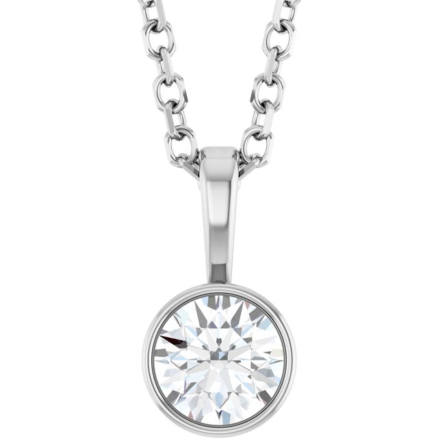14K White Gold 1/4 CT Natural Diamond Bezel-Set Solitaire Necklace