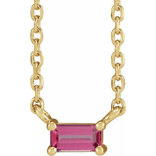 14K Yellow Gold Natural Pink Tourmaline Solitaire Necklace