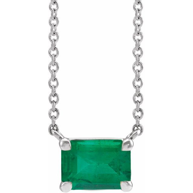 Sterling Silver Lab-Grown Emerald Necklace