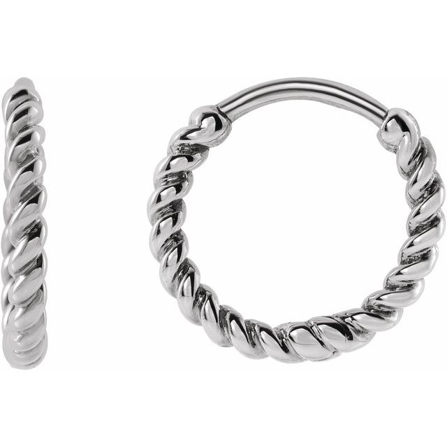 14K White Gold Rope 11 mm Hoop Earrings