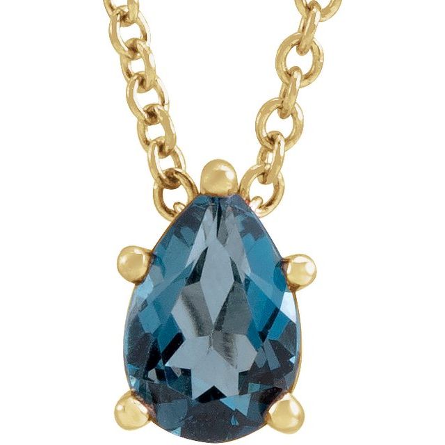 14K Yellow Gold 6x4 mm Pear London Blue Topaz Necklace