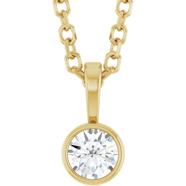 14K Yellow Gold 1/10 CT Natural Diamond Bezel-Set Solitaire Necklace