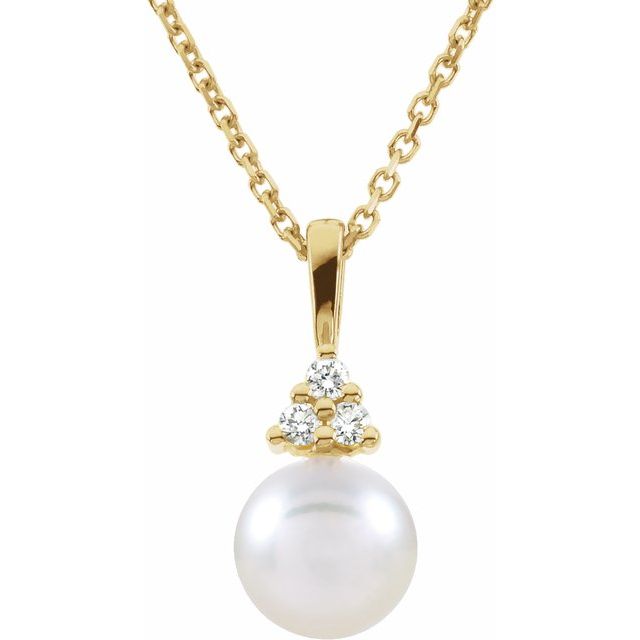14K Yellow Gold Cultured White Akoya Pearl & .05 CTW Natural Diamond Necklace