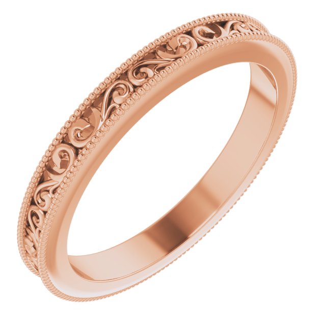 14K Rose Gold 2.5 mm Milgrain-Edge Sculptural Flat Band