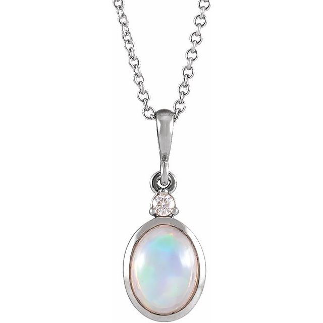 Sterling Silver 6x4 mm Natural Ethiopian Opal & .015 CT Natural Diamond Necklace