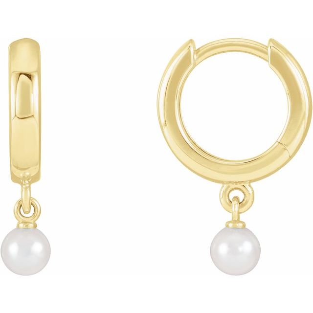 14K Yellow Gold Cultured Seed Pearl Hoop Earrings