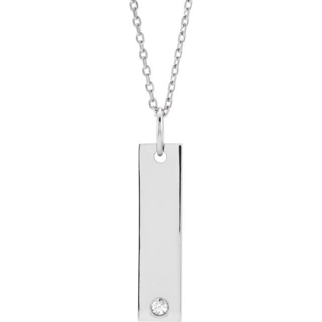 Sterling Silver .03 CT Natural Diamond Engravable Bar Necklace