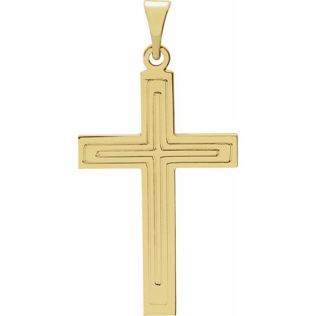 14K Yellow Gold Grooved Cross Pendant