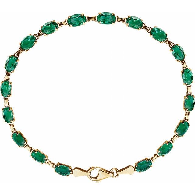 14K Yellow Gold Lab-Grown Emerald 7 1/4" Bracelet