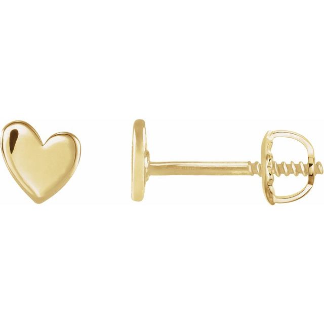 14K Yellow Gold 4 mm Asymmetrical Heart Earrings