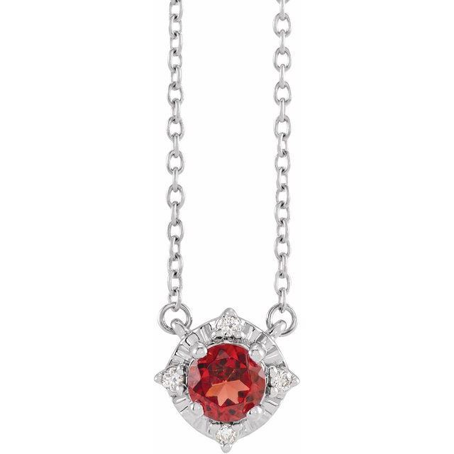 Sterling Silver Natural Mozambique Garnet & .04 CTW Natural Diamond Halo-Style Necklace