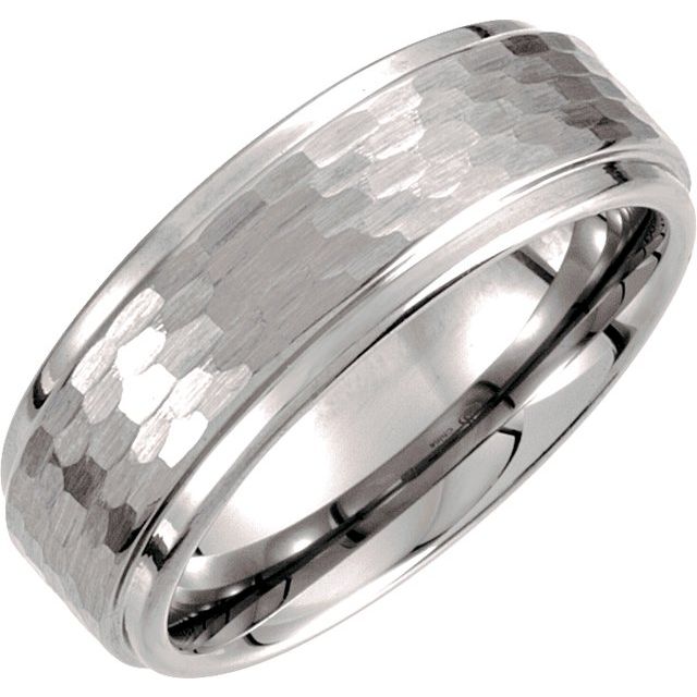 Tungsten Tungsten Bark-Finish Stepped-Edge Band