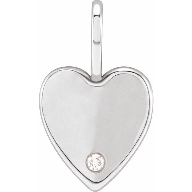 14K White Gold .02 CT Natural Diamond Engravable Heart Charm/Pendant