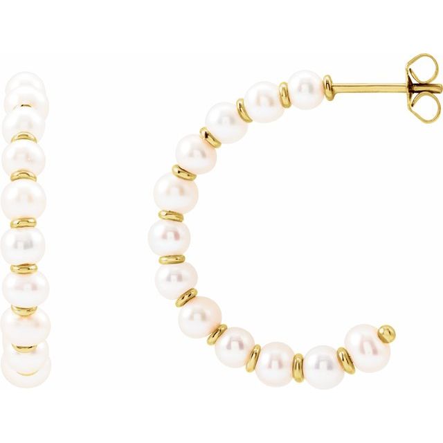14K Yellow Gold Cultured White Freshwater Pearl 30.3 mm Hoop Earrings