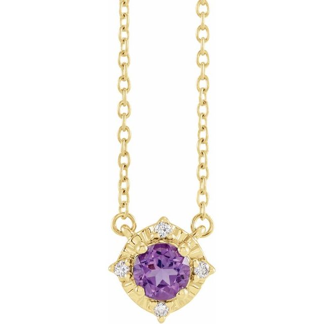 14K Yellow Gold Natural Amethyst & .04 CTW Natural Diamond Halo-Style Necklace