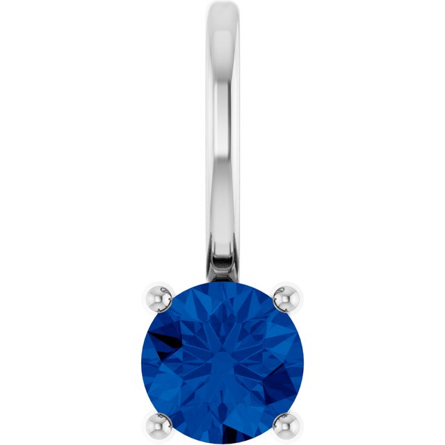 14K White Gold Imitation Blue Sapphire Solitaire Charm/Pendant