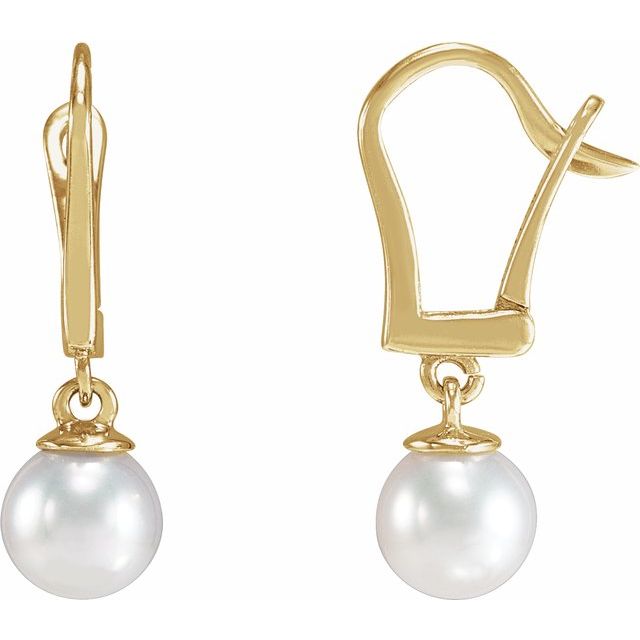 14K Yellow Gold Cultured White Freshwater Pearl Earrings