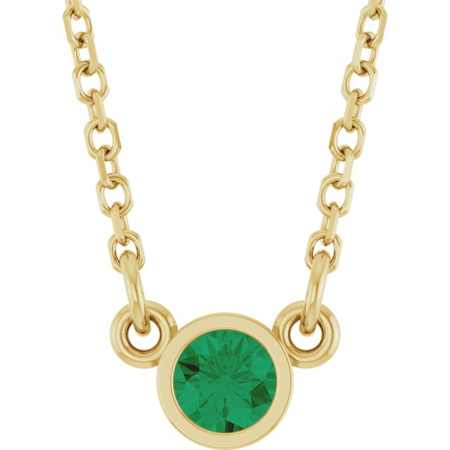 14K Yellow Gold Natural Emerald Solitaire Necklace