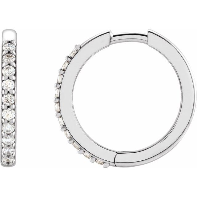 14K White Gold 1/6 CTW Natural Diamond Hinged 15 mm Hoop Earrings