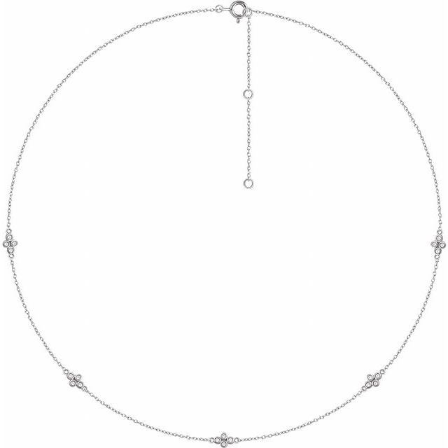 14K White Gold Diamond Station Necklace