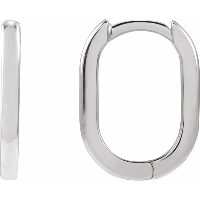 Sterling Silver Elongated Oval 14 mm Hoop Earrings