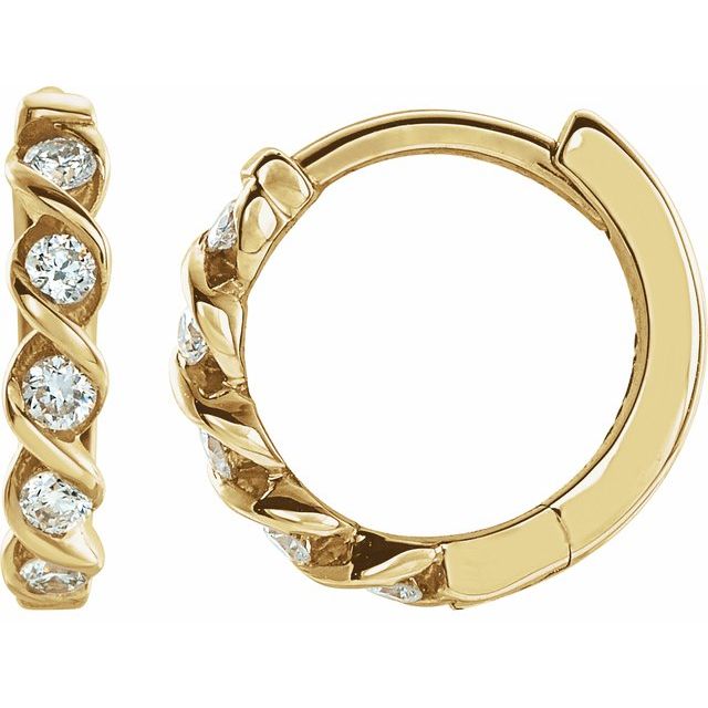 14K Yellow Gold 1/10 CTW Natural Diamond 9 mm Hoop Earrings