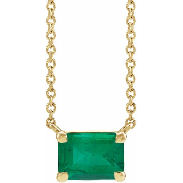 14K Yellow Gold Lab-Grown Emerald Necklace