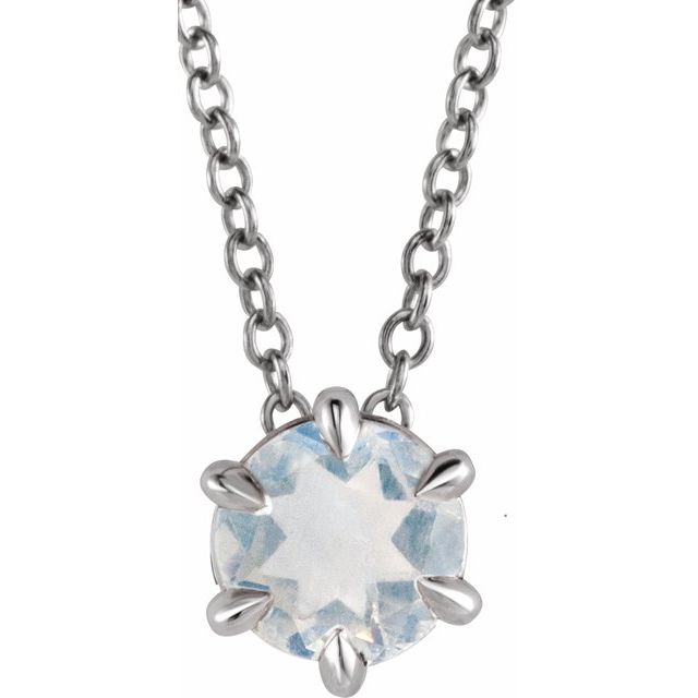 Sterling Silver 4 mm Natural Blue Moonstone Solitaire Necklace