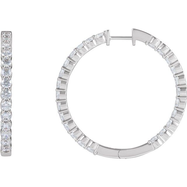 14K White Gold 4 CTW Lab-Grown Diamond Inside-Outside Hinged 36 mm Hoop Earrings